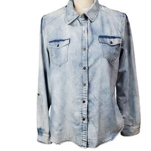 Cotton Express Blue Washed Long Sleeve Chambray M
